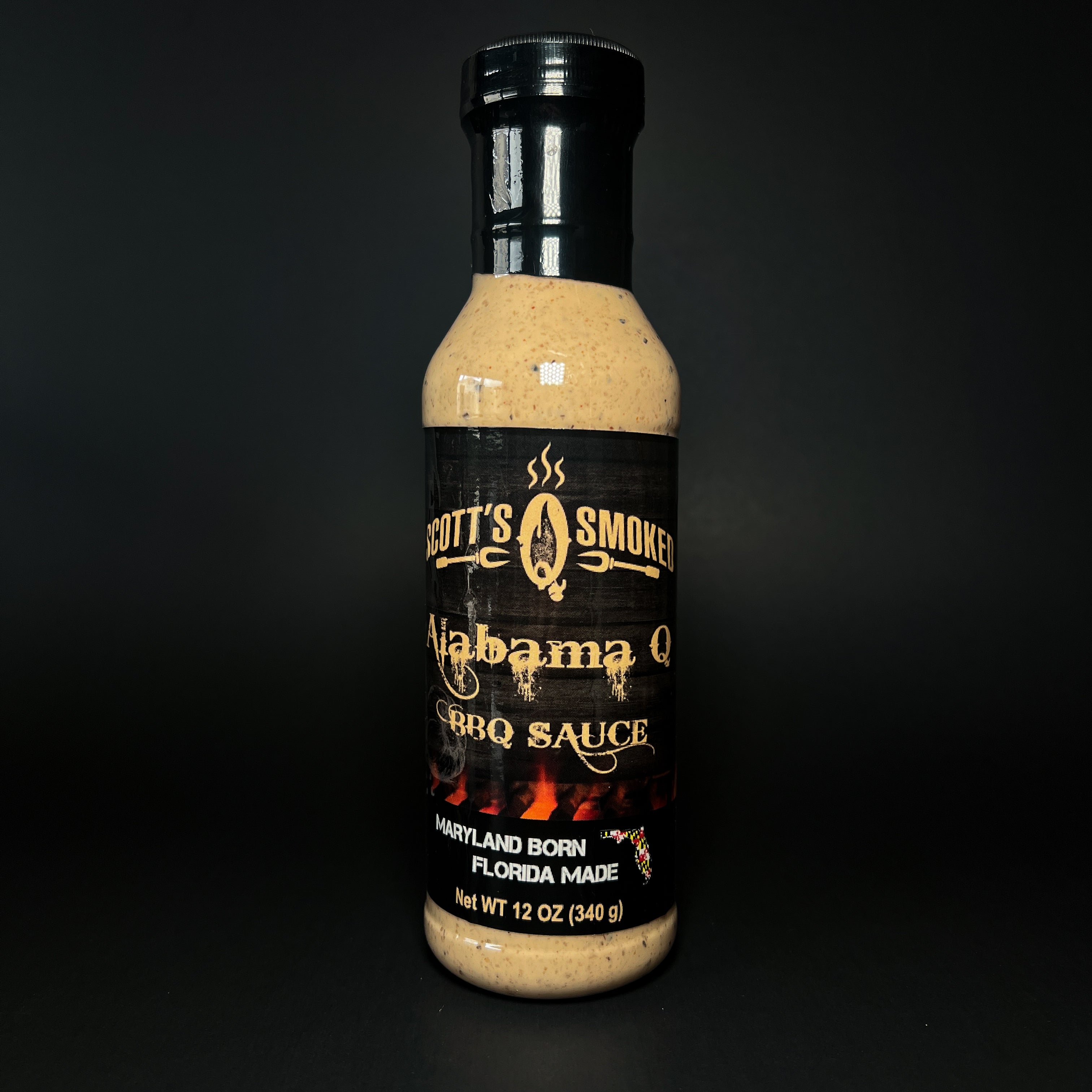 Scott's Smoked Alabama Q BBQ Sauce 12 oz bottle, creamy barbecue condiment, Maryland born, Florida made.