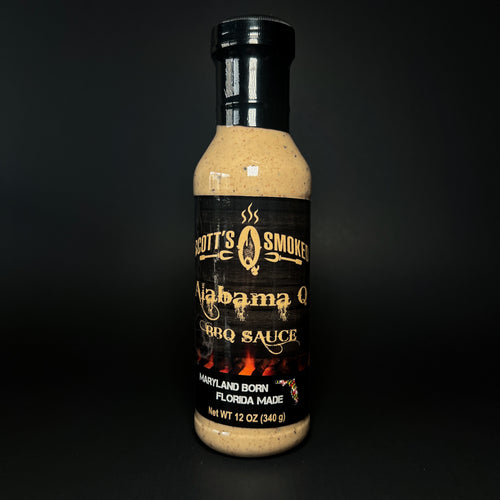 Scott's Smoked Alabama Q BBQ Sauce 12 oz bottle, creamy barbecue condiment, Maryland born, Florida made.